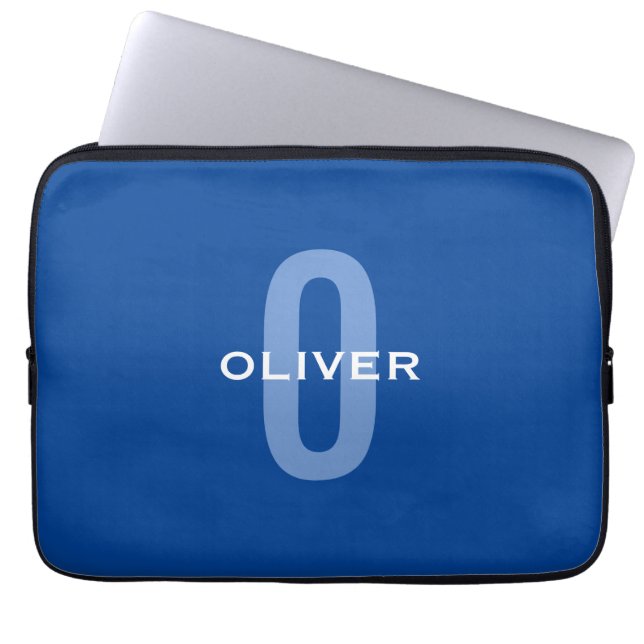 Personalised Monogram Blue White Name Laptop Sleeve (Front)