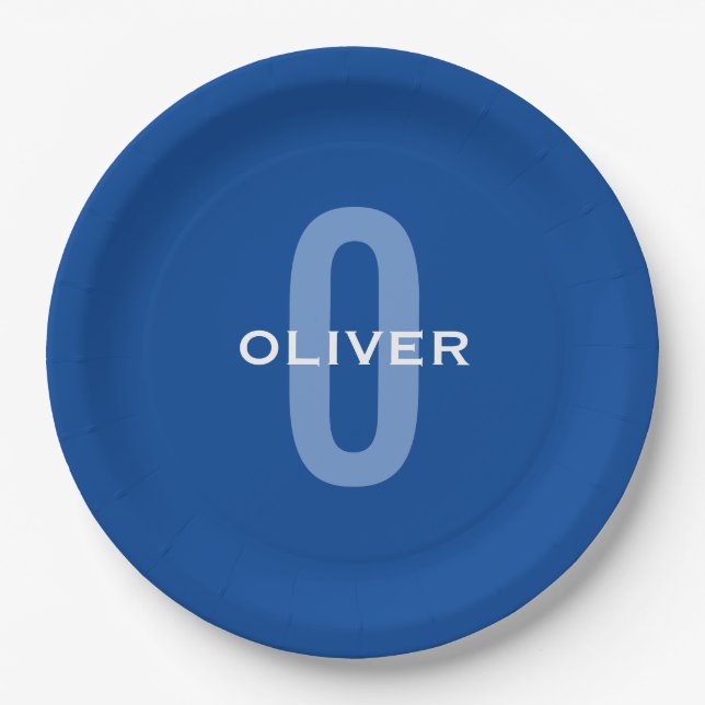 Personalised Monogram Blue White Name Paper Plate (Front)