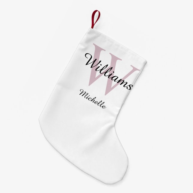 Personalised Monogram Blush Pink Small Christmas Stocking (Front (Hanging))