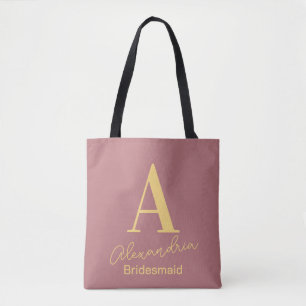 Personalised Monogram Bridesmaid Dusty Pink Tote Bag