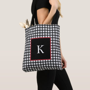 Personalised Monogram Buffalo Plaid Tote Bag
