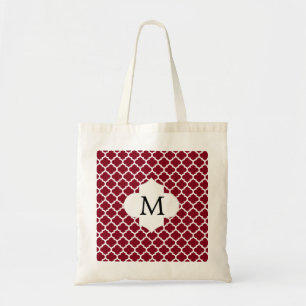 Personalised Monogram Burgundy Quatrefoil Pattern Tote Bag