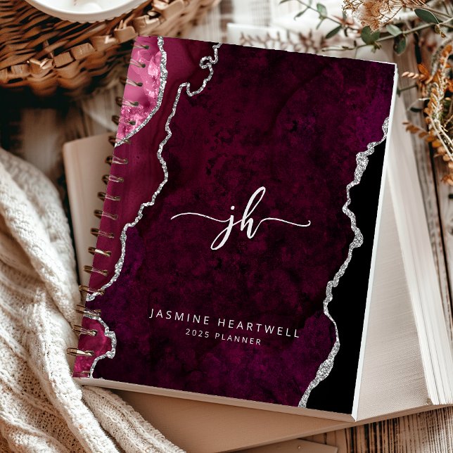 Personalised Monogram Burgundy Silver Agate 2025 Planner (Creator Uploaded)