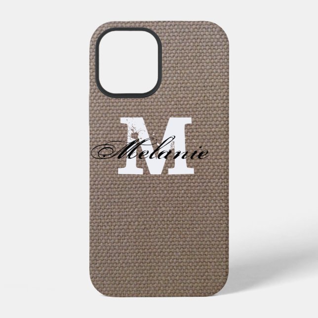Personalised monogram burlap iPhone 12 case (Back)