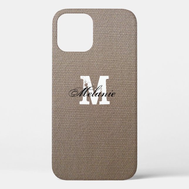 Personalised monogram burlap iPhone 12 case (Back)