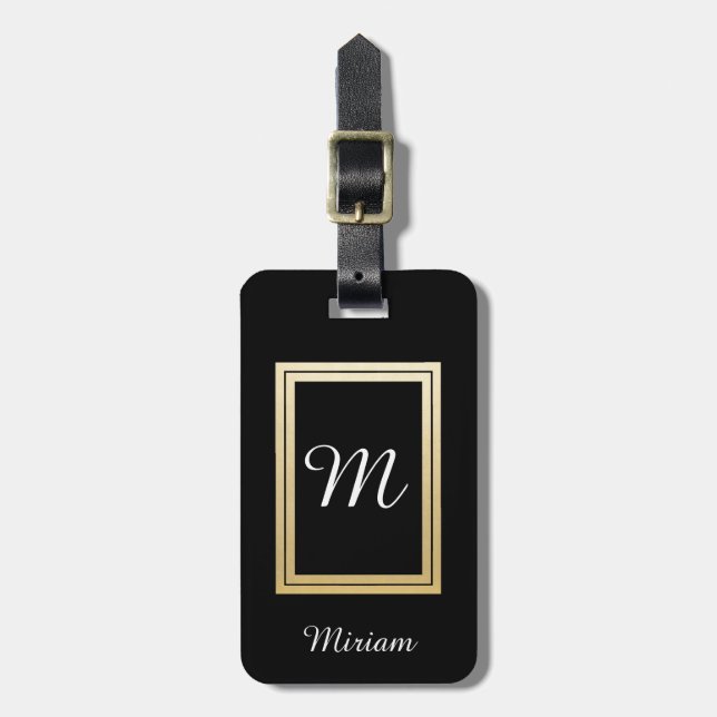 Personalised Monogram Business Gold Black Luggage Tag (Front Vertical)