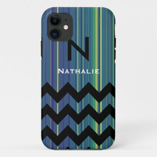 personalised monogram chevron & lines iPhone 11 case