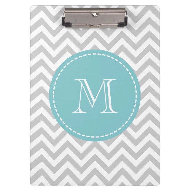 Personalised monogram clipboard with grey chevron (Front)