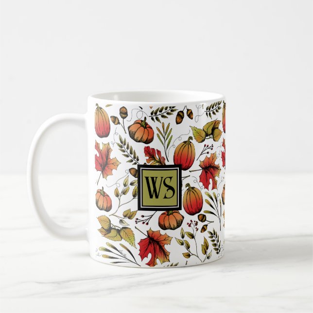 Personalised Monogram Colourful Autumn Harvest  Coffee Mug (Left)