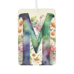 Personalised Monogram Colourful Watercolor Flowers Car Air Freshener