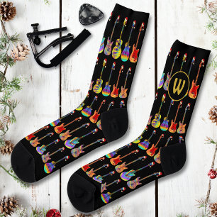 Personalised Monogram Cool Guitar Christmas Socks