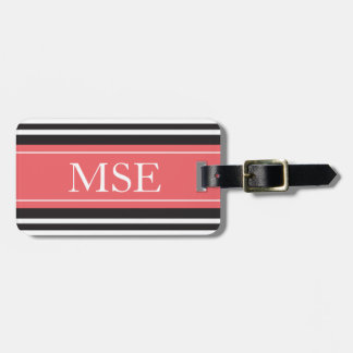 Personalised Monogram Coral Black Stripes Luggage Tag