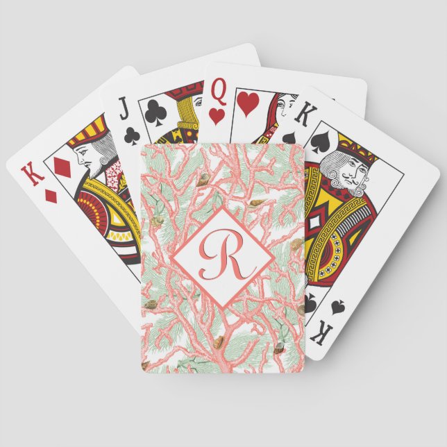 Personalised Monogram Coral Branches Seashells Playing Cards (Back)