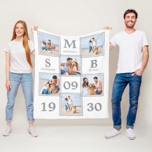 Personalised Monogram Couple Photo Collage Fleece Blanket