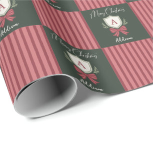 Personalised Monogram Crest Bow Christmas Wrapping Paper