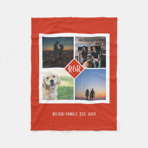 Personalised Monogram Custom 4 Photo Collage Fleece Blanket