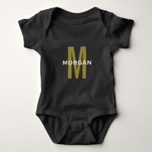 Personalised Monogram Custom Name Black Gold White Baby Bodysuit