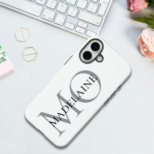 Personalised Monogram Custom Name Black & White iPhone 16 Plus Case