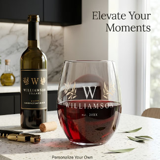 Personalised Monogram Custom Name Stemless Wine Glass