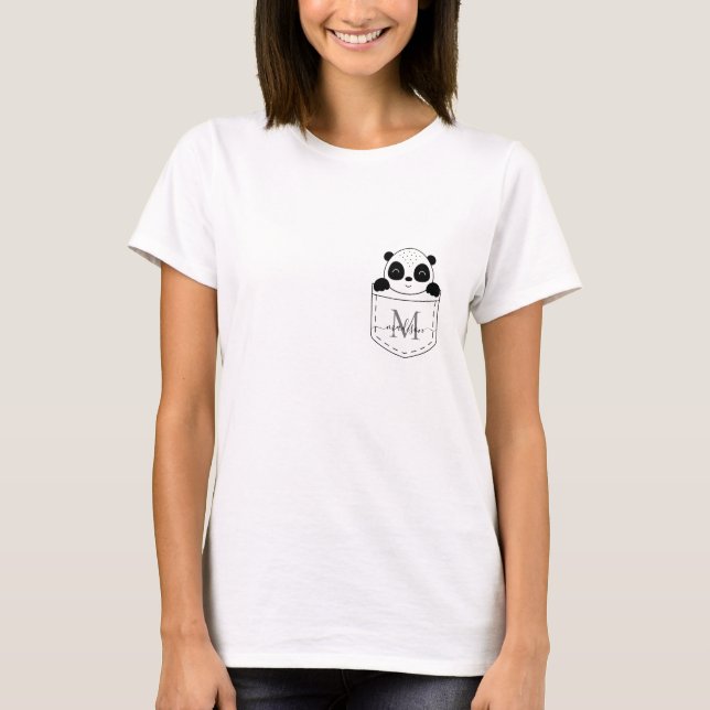 Personalised Monogram Cute Panda In Pocket T-Shirt (Front)