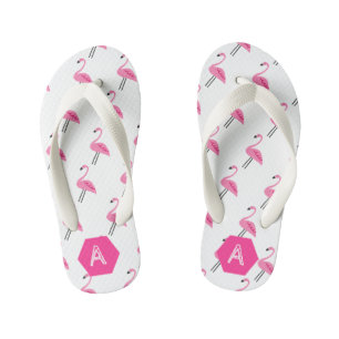 Personalised Monogram Cute Pink Flamingo Pattern Kid's Jandals