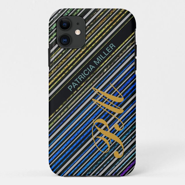 personalised monogram diagonal stripes Case-Mate iPhone case (Back)