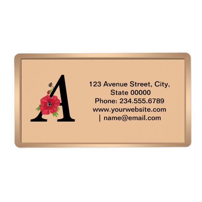 Personalised monogram editable A text red flower f (Front)