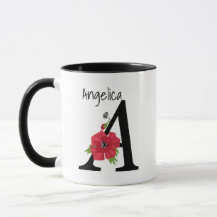 Personalised monogram editable A text red flower f Mug