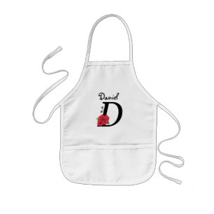 Personalised monogram editable D text red flower Kids Apron