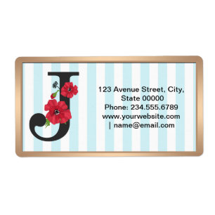 Personalised monogram editable J text red flower f