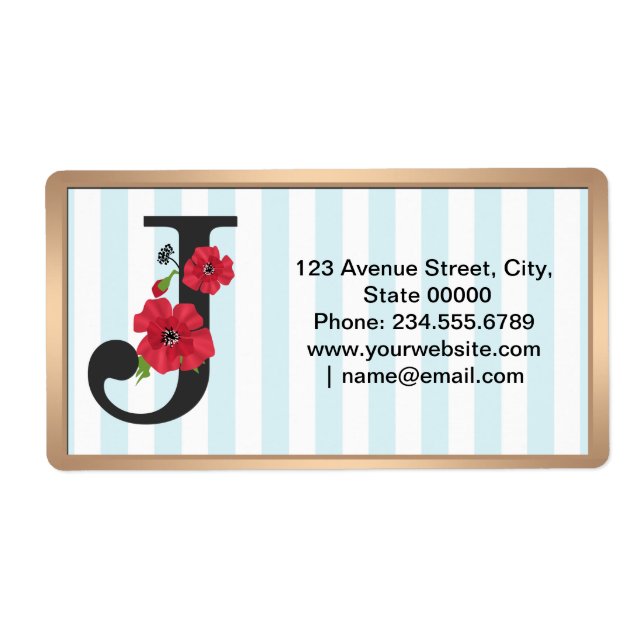 Personalised monogram editable J text red flower f (Front)