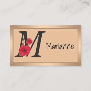 Personalised monogram editable M text red flower Business Card