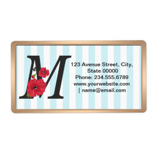 Personalised monogram editable M text red flower f