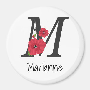 Personalised monogram editable M text red flower f Magnet