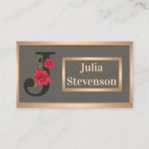 Personalised monogram editable text red flower flo business card