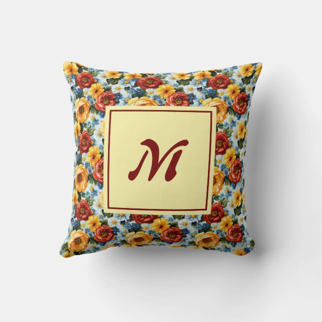 Personalised Monogram – Elegant Modern Floral Cushion (Back)