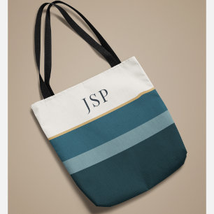 Personalised Monogram Elegant Striped Design Tote Bag