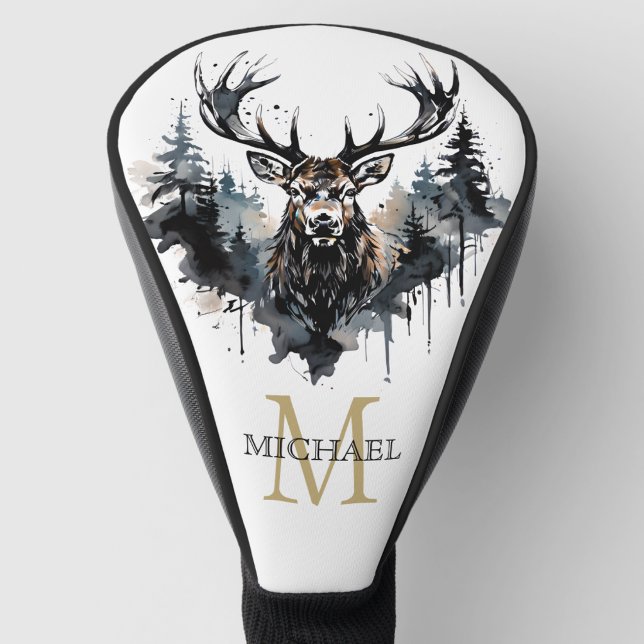 Personalised Monogram Elk Forest Golf Head Cover (Creator Uploaded)