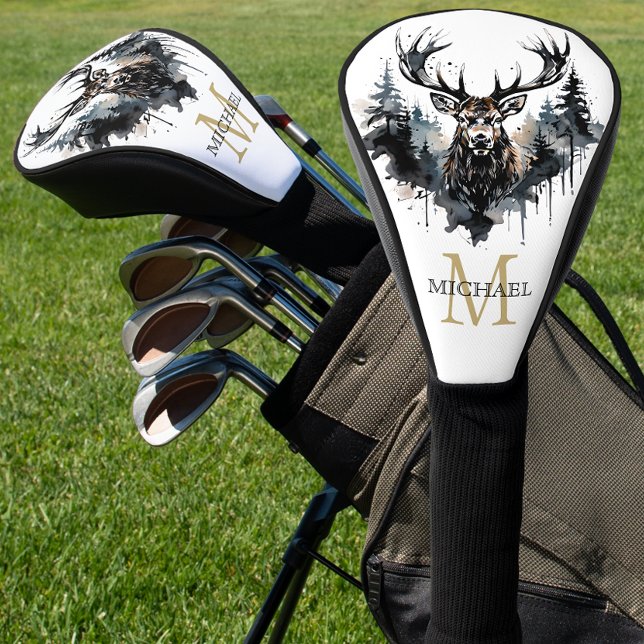 Personalised Monogram Elk Forest Golf Head Cover (Creator Uploaded)