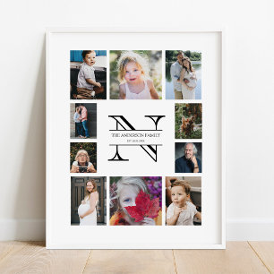 Personalised Monogram Family 10 Photo Collage Poster