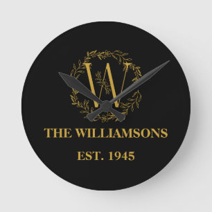 Personalised Monogram Family Initial Round Clock