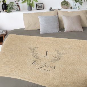 Personalised monogram family name rustic fleece blanket