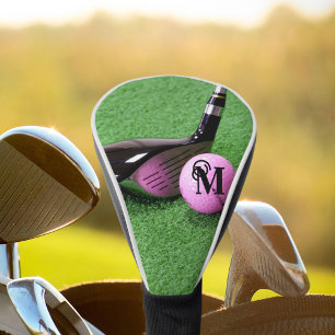 Personalised Monogram Fancy Script Pink Golf Ball Head Cover