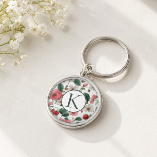 Personalised Monogram Floral Berry  Key Ring