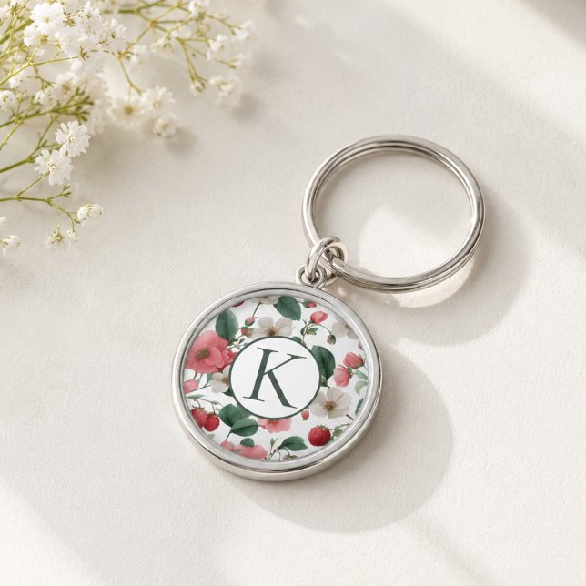 Personalised Monogram Floral Berry  Key Ring (Creator Uploaded)