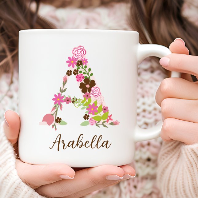 Personalised Monogram Floral Letter A Coffee Mug (Personalized Monogram Floral Letter A Coffee Mug)