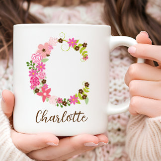 Personalised Monogram Floral Letter C Coffee Mug