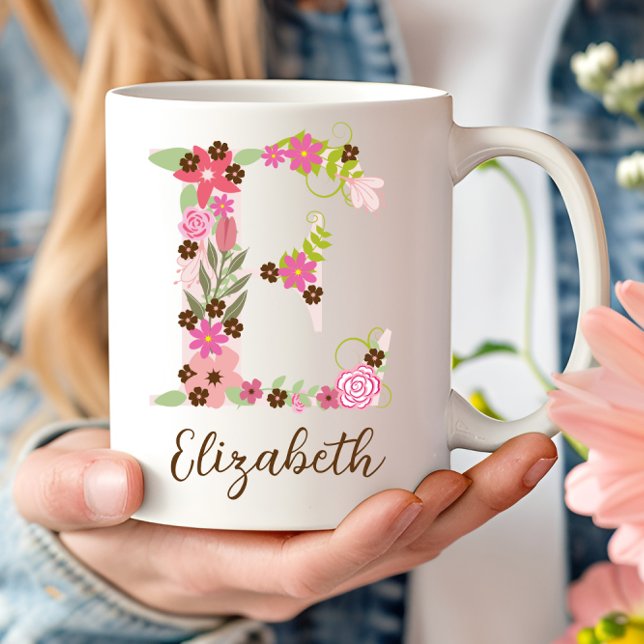 Personalised Monogram Floral Letter E Coffee Mug (Personalized Monogram Floral Letter E Coffee Mug)