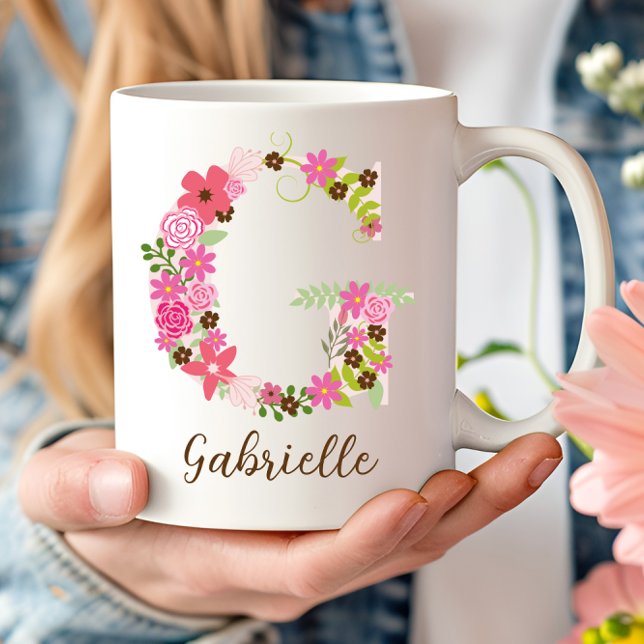Personalised Monogram Floral Letter G Coffee Mug (Personalized Monogram Floral Letter G Coffee Mug)