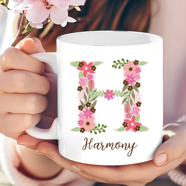 Personalised Monogram Floral Letter H Coffee Mug (Personalized Monogram Floral Letter H Coffee Mug)